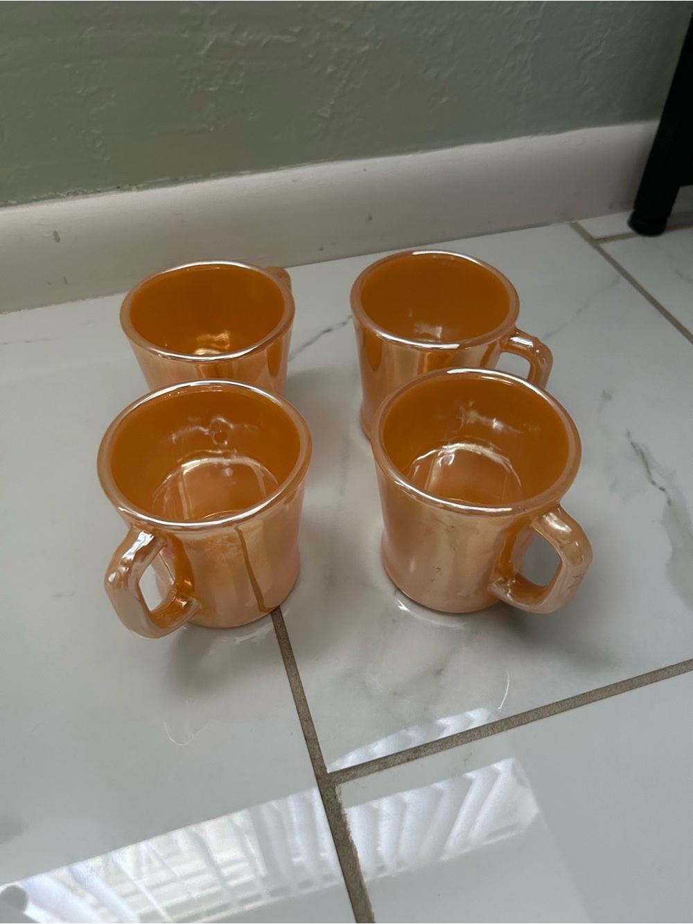 Vintage Fire King Orange Ceramic Coffee Mugs - Set of 4